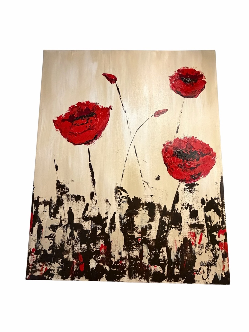 Original Artwork Acrylic on Canvas Bold red poppy Textured Painting 16x20